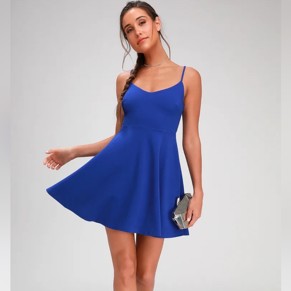 Lulus Do You Wanna Dance Royal Blue Skater Dress
